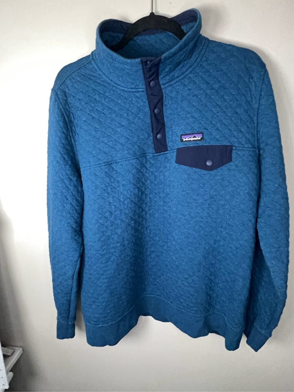 Patagonia Men's Blue Organic Cotton Quilted Pullover Large